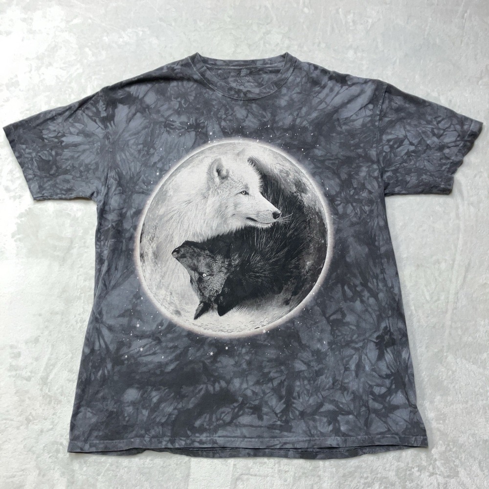 The Mountain Yin‎ Yang Wolves T-Shirt Mens XL Y2K Wolf Animal Print Tie Dye